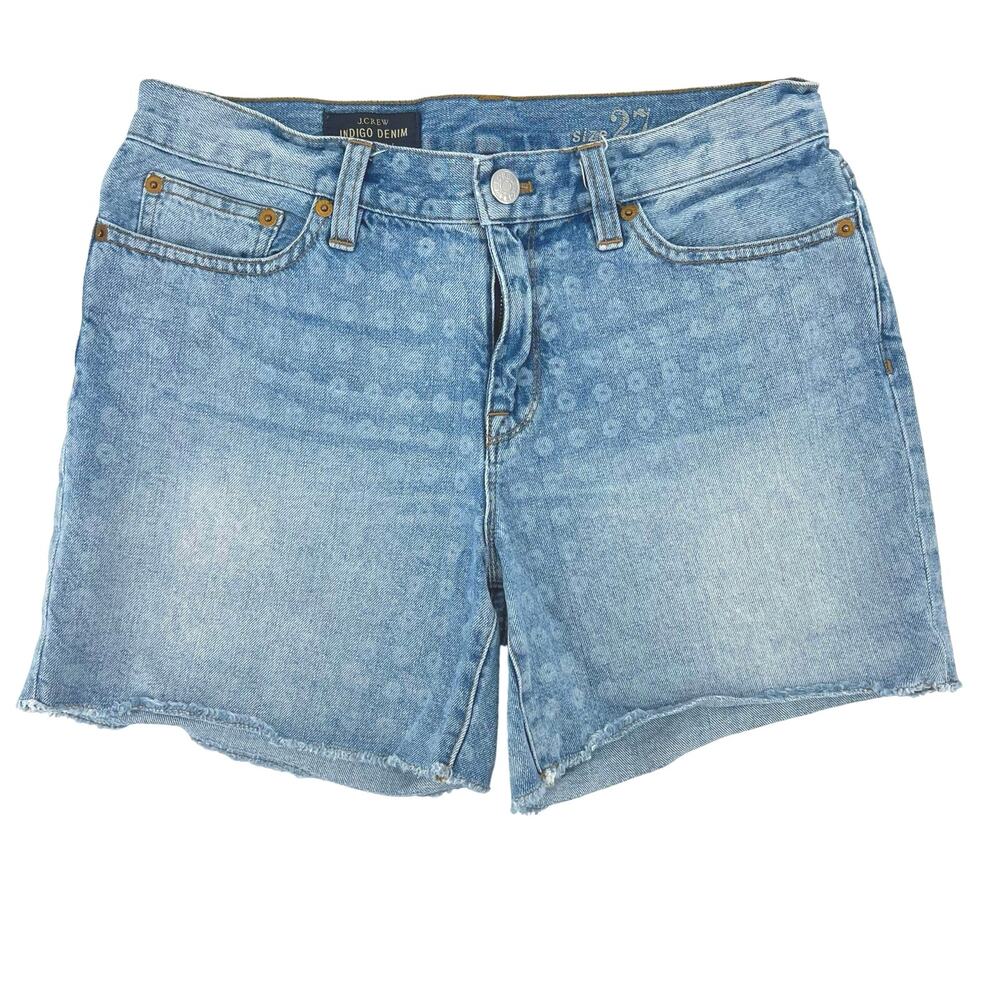 J Crew Indigo Denim Circle Pattern Womens 27 Blue Bermuda Cutoff